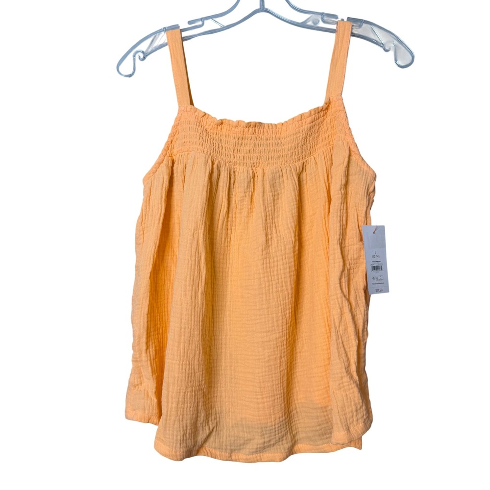 Joyspun Camisole Top Womens L Orange Gauze Smocked Babydoll Adjustable Straps